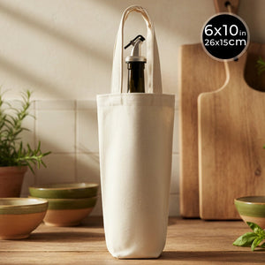 Wine Bottle Bag – Canvas Olive Oil Bag – 6" × 10" (15 × 26 cm) – Natural 10 oz - Pamusan.com