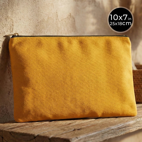 Yellow Canvas Zippered Clutch Pouch – 10" × 7" (25 × 18 cm) – 10 oz - Pamusan.com