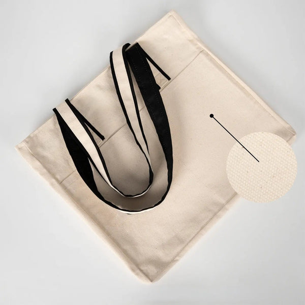 Zippered Canvas Tote Bag with Front Pockets – Black Handle – 16" × 14" × 4" (40 × 35 × 10 cm) - Pamusan.com