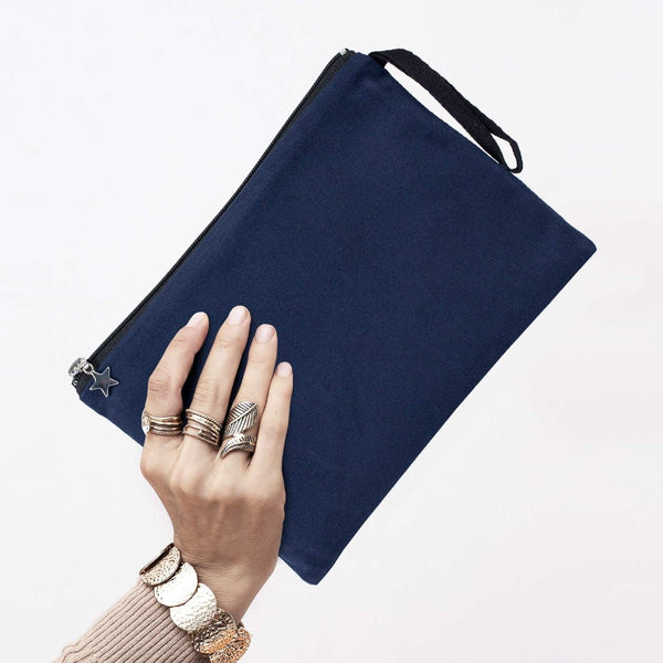Zippered Clutch Bag – Navy Blue – 10" × 7" (25 × 18 cm) - 10 oz - Pamusan.com