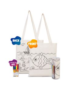 Fish - Boat Printed Dyeable Tote Bag & Felt Tip