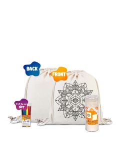 Printed Mandala Flower Paintable Drawstring Backpack With Pen