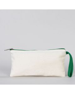 Fabric Pencil Case - Green Zippered 21x10 cm 