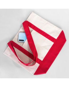 Trend Canvas Bag With Red Color Handles 40x35x12cm
