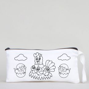 Dyeable Fabric Pencil Case - Happy Chickens
