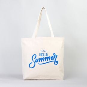 Canvas Beach Bag - Blue 'Hello Summer' Printed 48x41x10cm